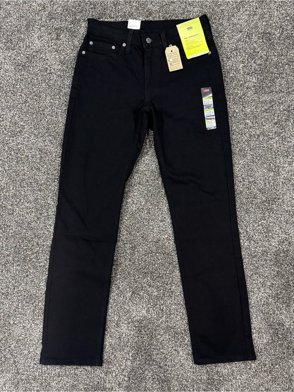 Levis Jeans Mens 29x32 Black 514 Regular Straight Flex Stretch Low Rise Denim